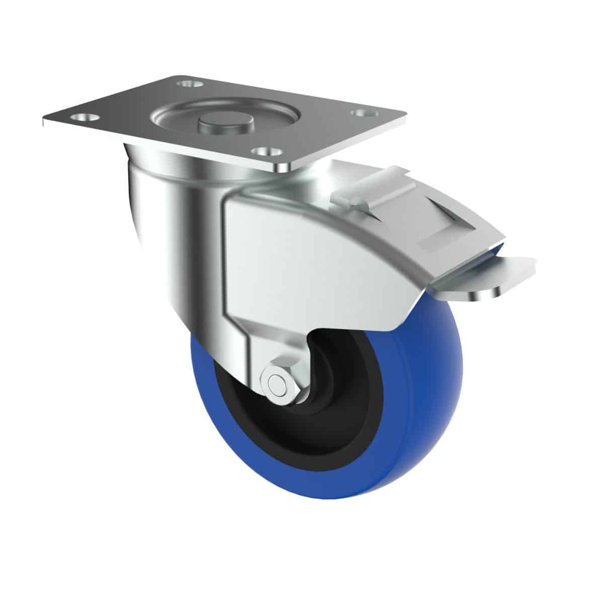 Carjet S4 100X36Mm Ultra-Quiet Rubber Swivel Castor W/ Brake, 100Mm Diameter, 200Kg, 133Mm Installed
