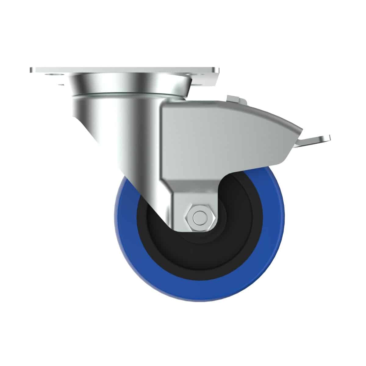 Carjet S4 100X36Mm Ultra-Quiet Rubber Swivel Castor W/ Brake, 100Mm Diameter, 200Kg, 133Mm Installed