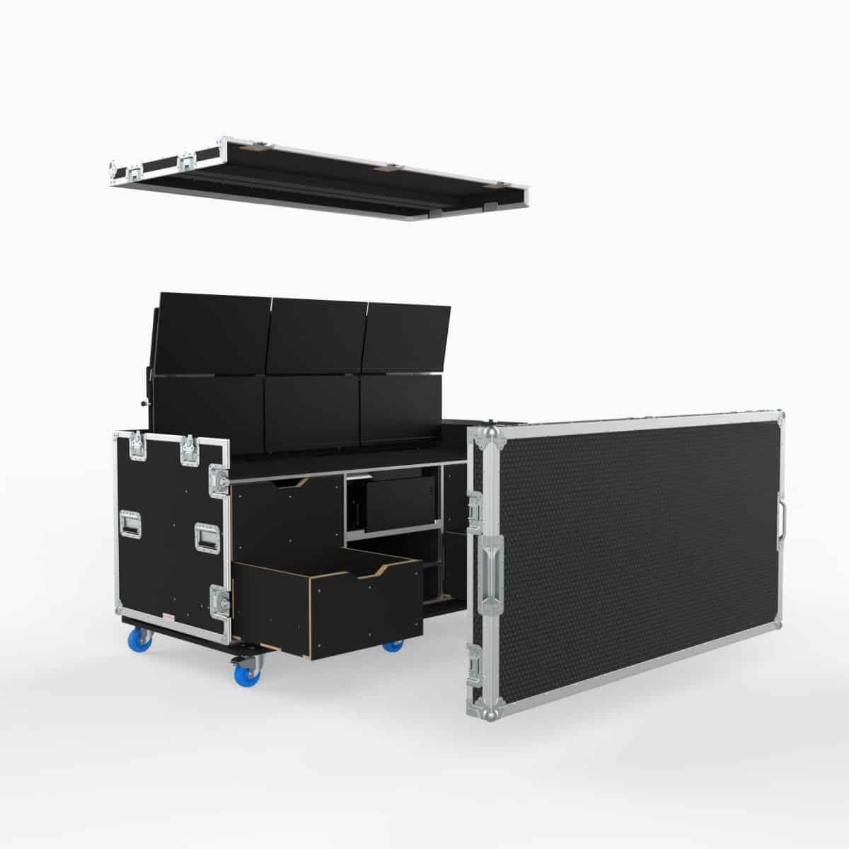 Vision Production Flypack Work Station Road Case With Motorized Lift For 6 Of 24&Quot; Monitors
