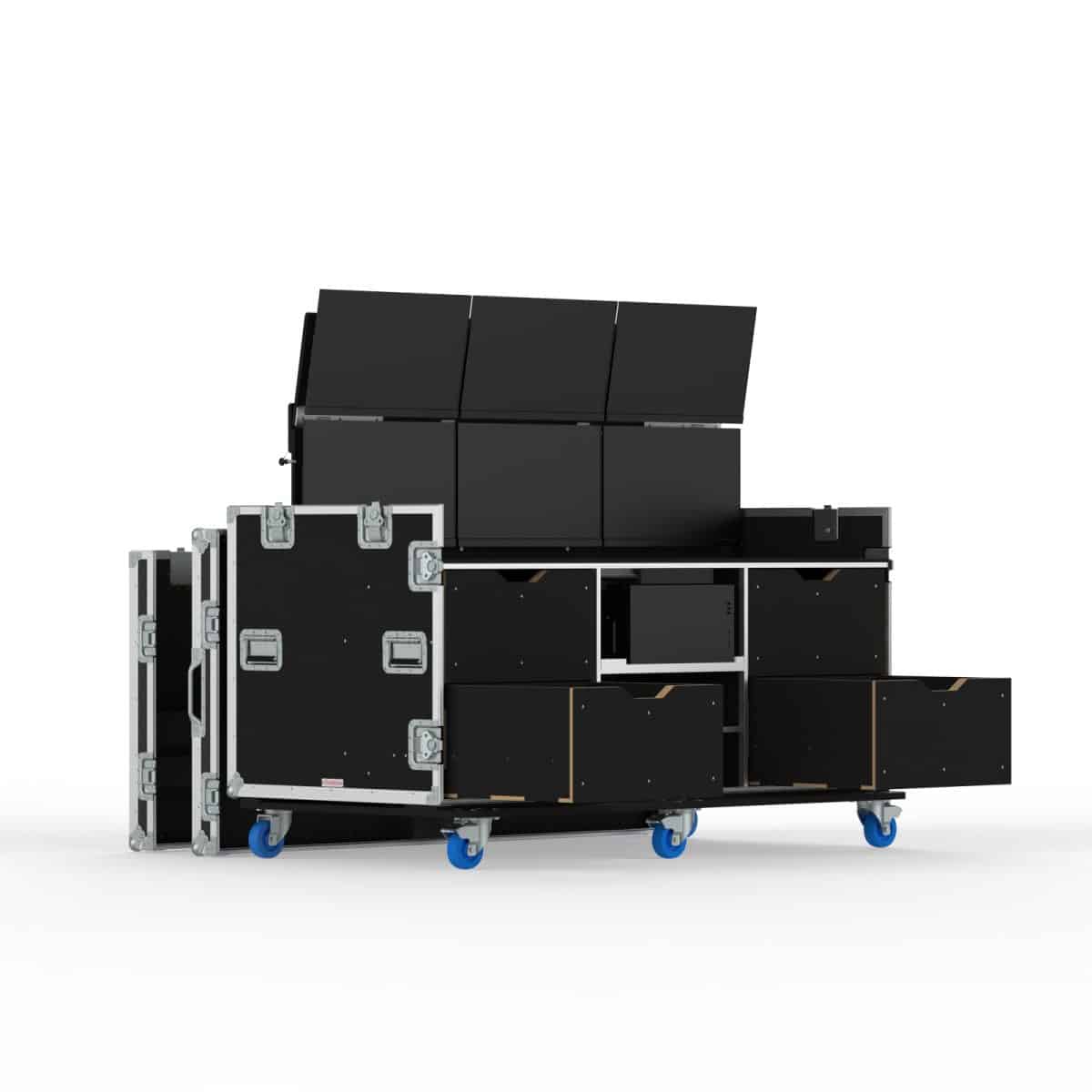 Vision Production Flypack Work Station Road Case With Motorized Lift For 6 Of 24&Quot; Monitors