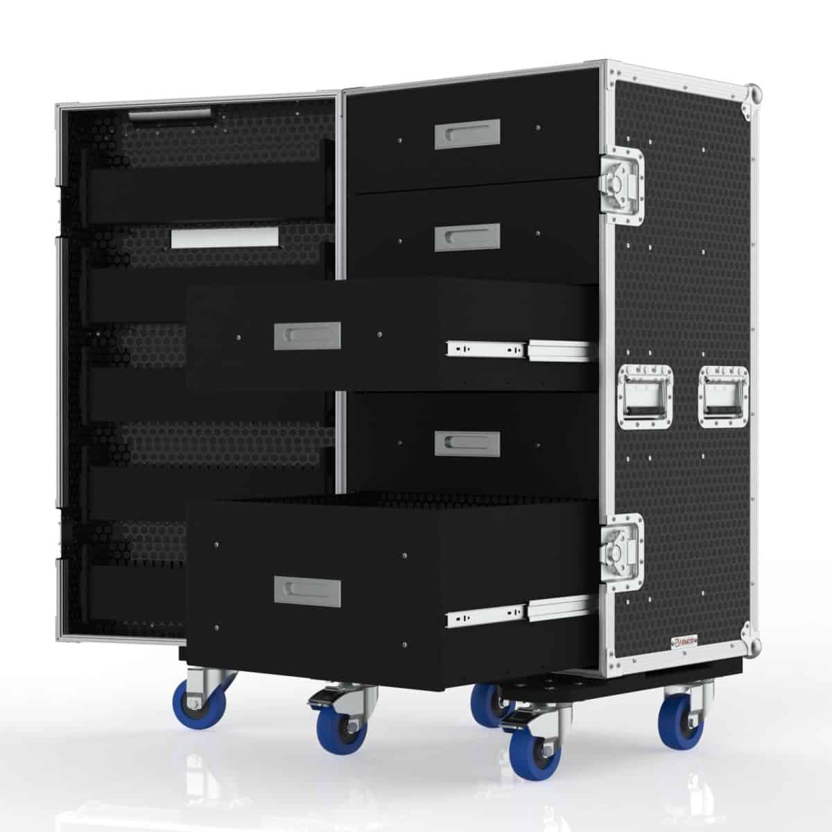 Road Case With 5 Drawers And 5 Door Pockets, Recessed Drawer Handles, Engraving Included