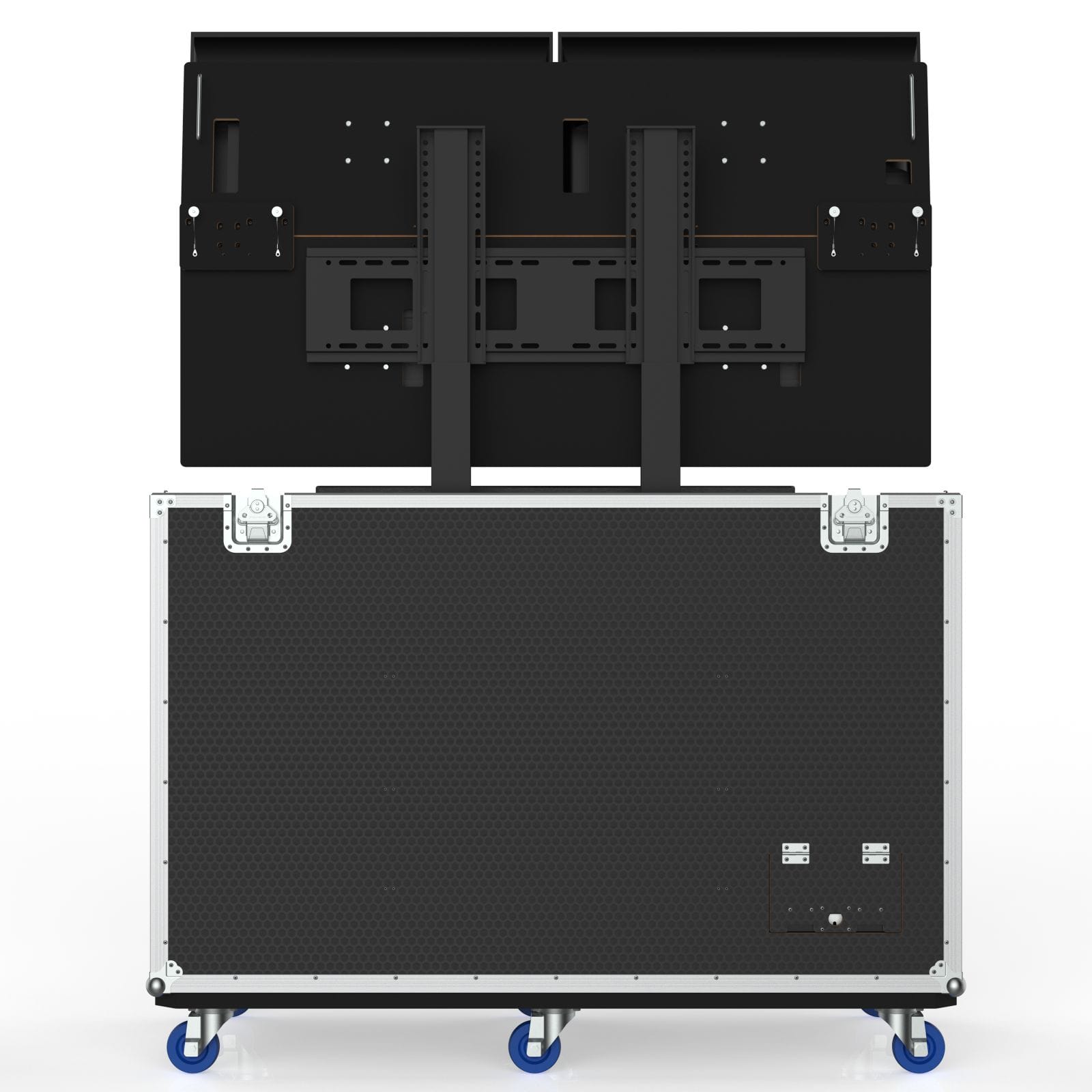 Workstation Flypack 3 Case With Built In Motorized Lift And Mount For 4 Of 32” Monior