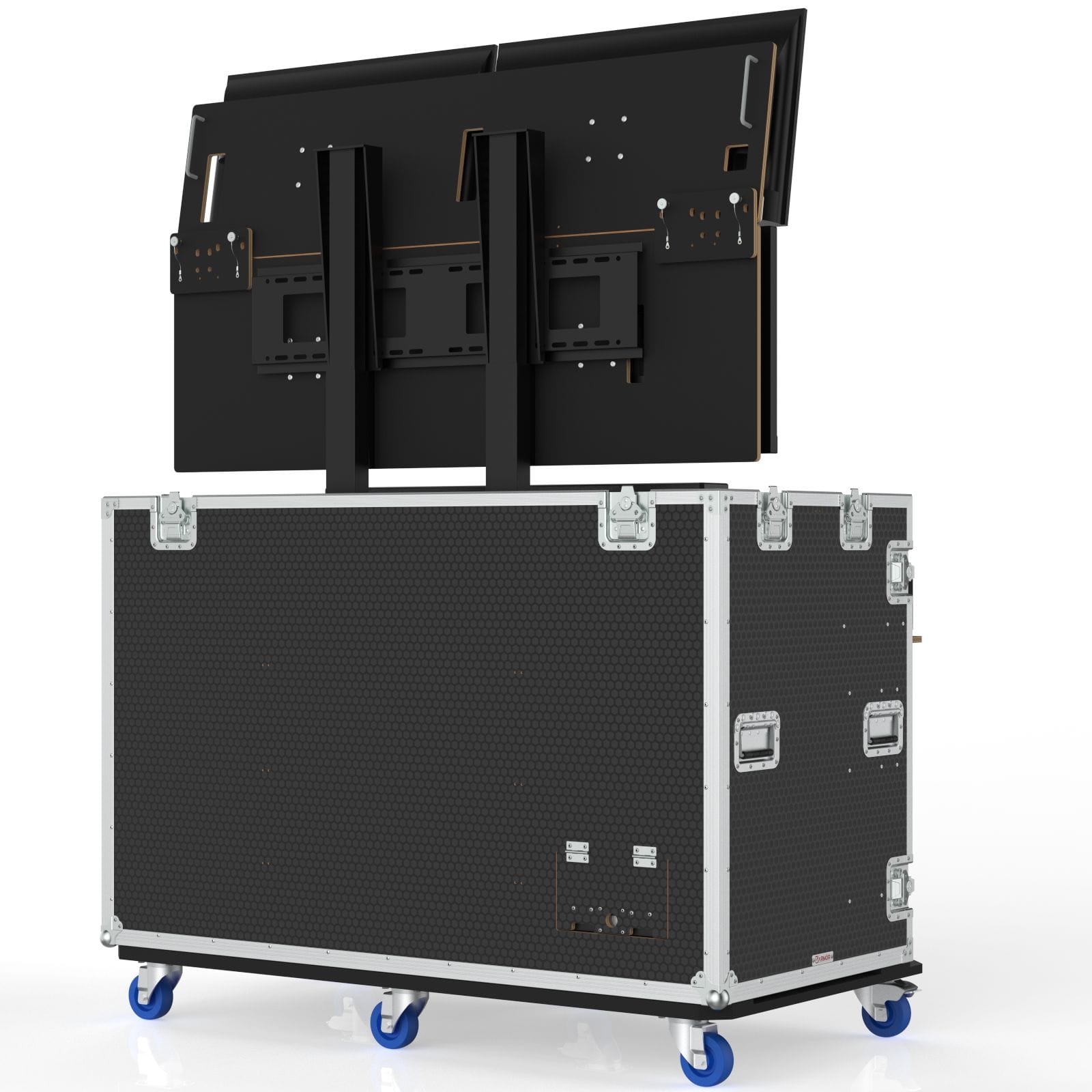 Workstation Flypack 3 Case With Built In Motorized Lift And Mount For 4 Of 32” Monior