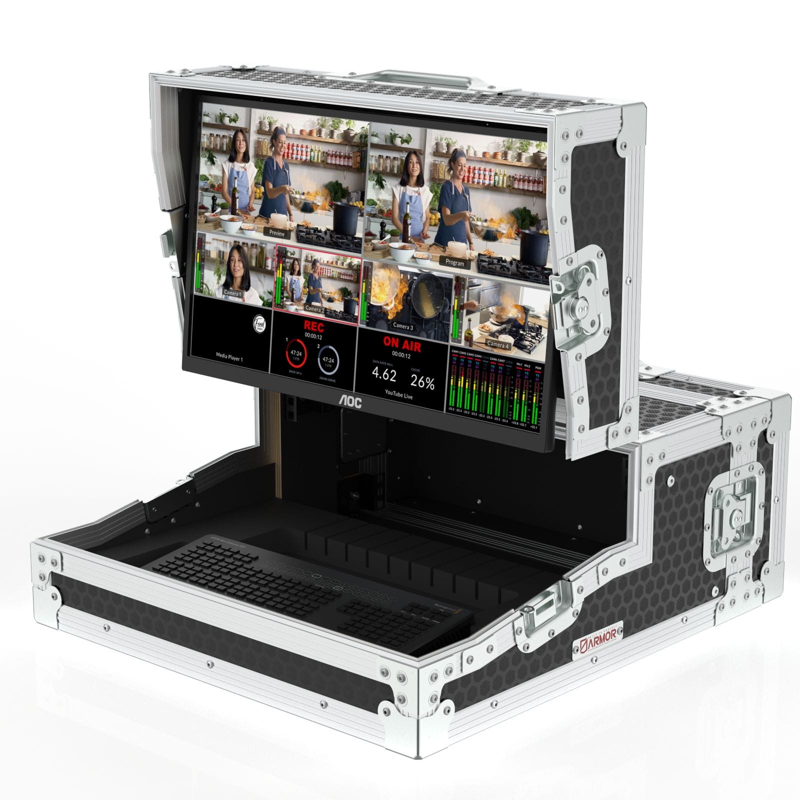 Flypack Video Production Flight Case For Blackmagic Atem Mini Extreme (Iso), For Vesa Mount Monitor