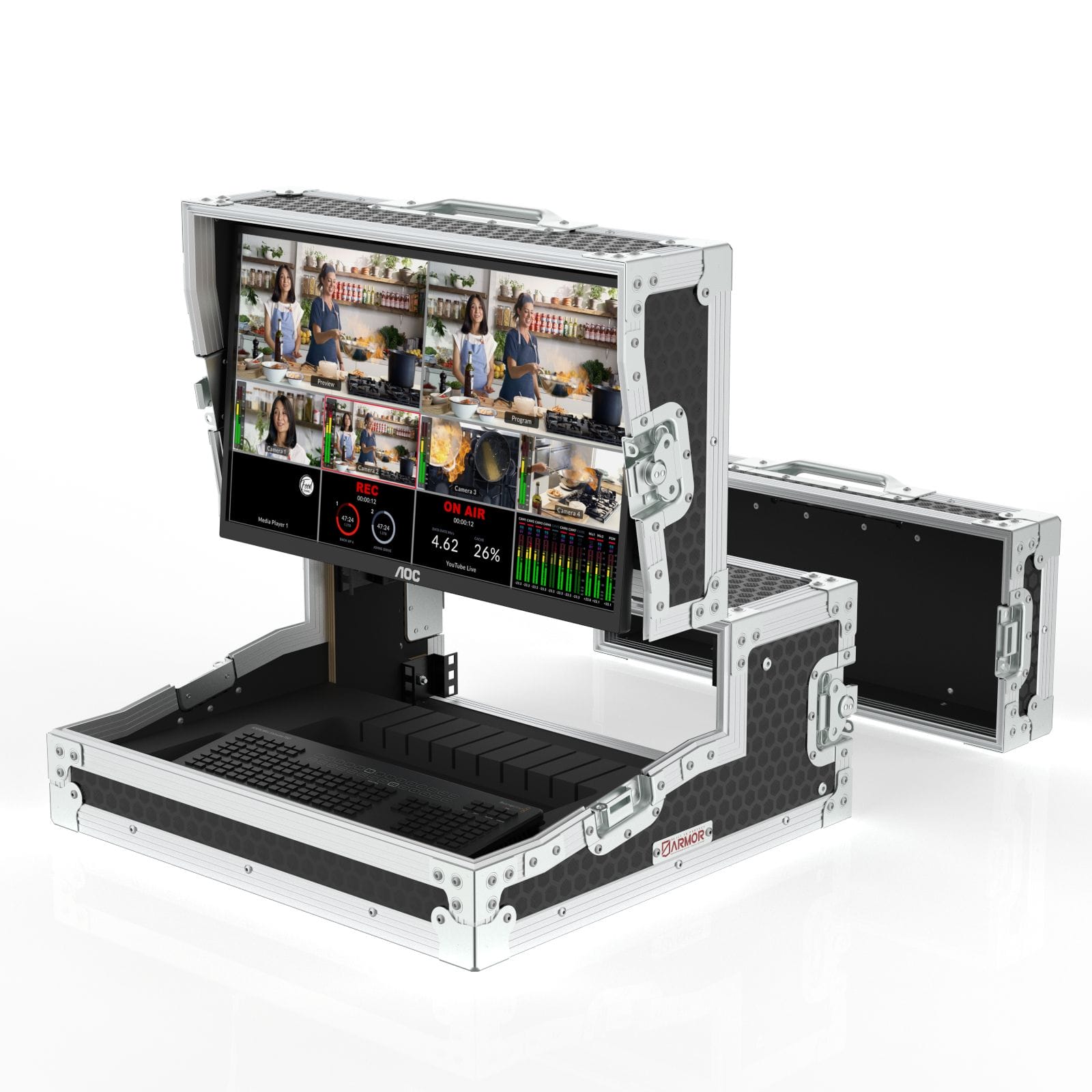Flypack Video Production Flight Case For Blackmagic Atem Mini Extreme (Iso), For Vesa Mount Monitor