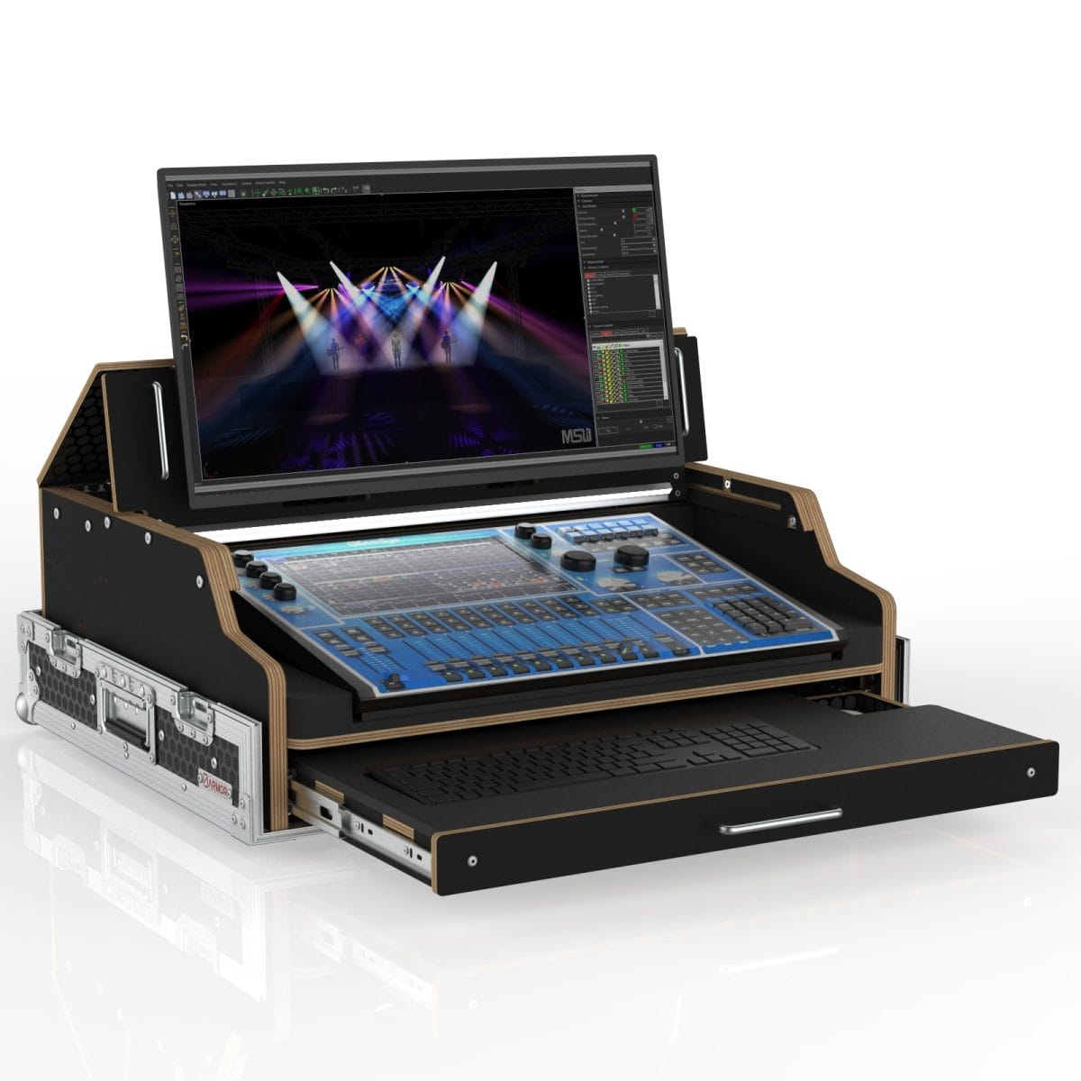 Flypack Case For Chamsys Mq80 With 27” Touch Screen And Keyboard Tray
