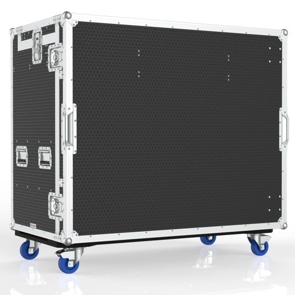 WORKSTATION ROAD CASE FOR STORAGE CRATES, REMOVABLE FRONT LID WITH LEG, GAS STRUT TOP LID