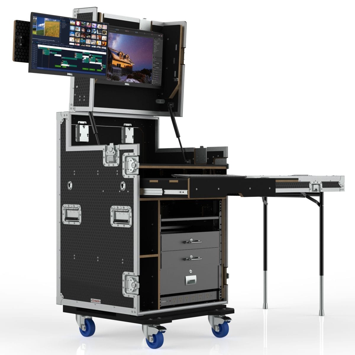 Workstation Case With 12U Standard Rack, Tray, Drawers &Amp; Pdu; Supports 2 Monitors