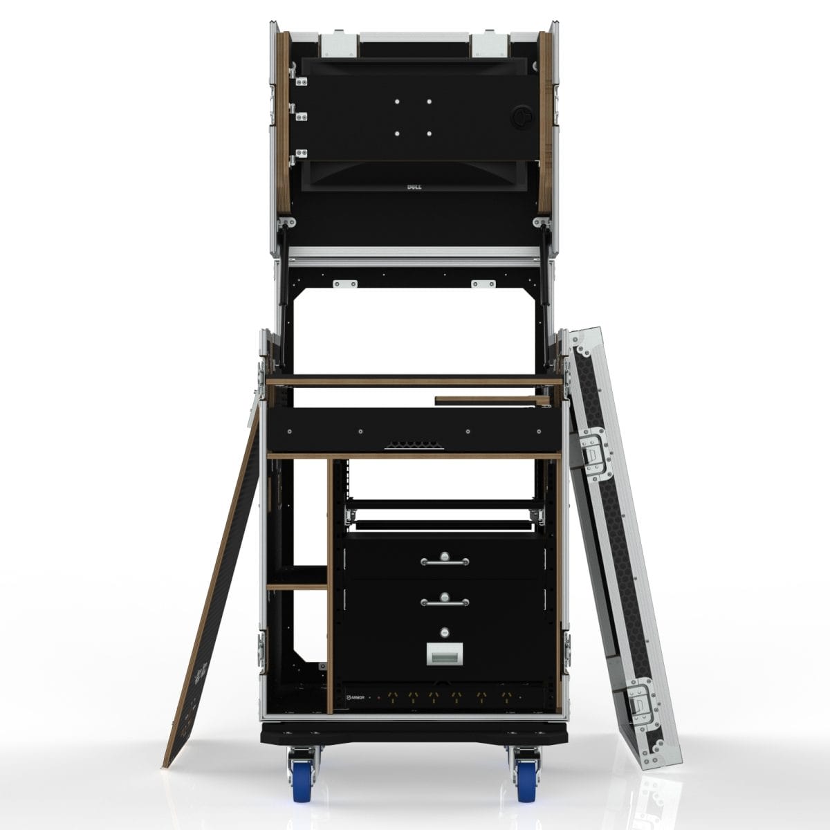 Workstation Case With 12U Standard Rack, Tray, Drawers &Amp; Pdu; Supports 2 Monitors