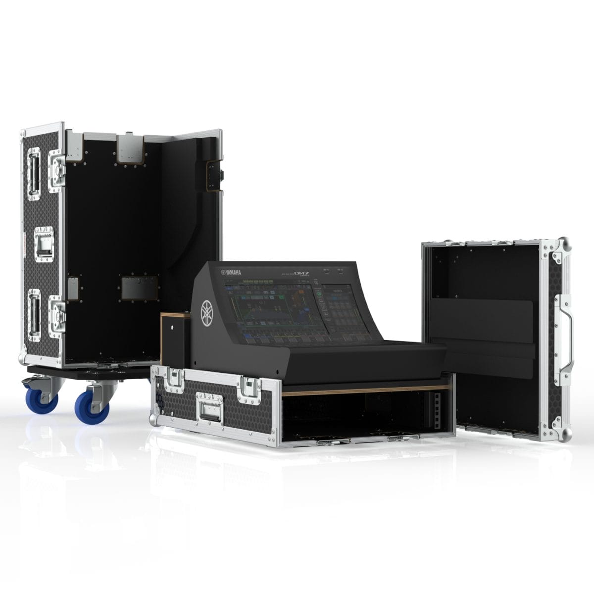 3 Part Mixer Case For Yamaha Dm7 Compact Mixer, With Castors And Dog Box, 2U Rack