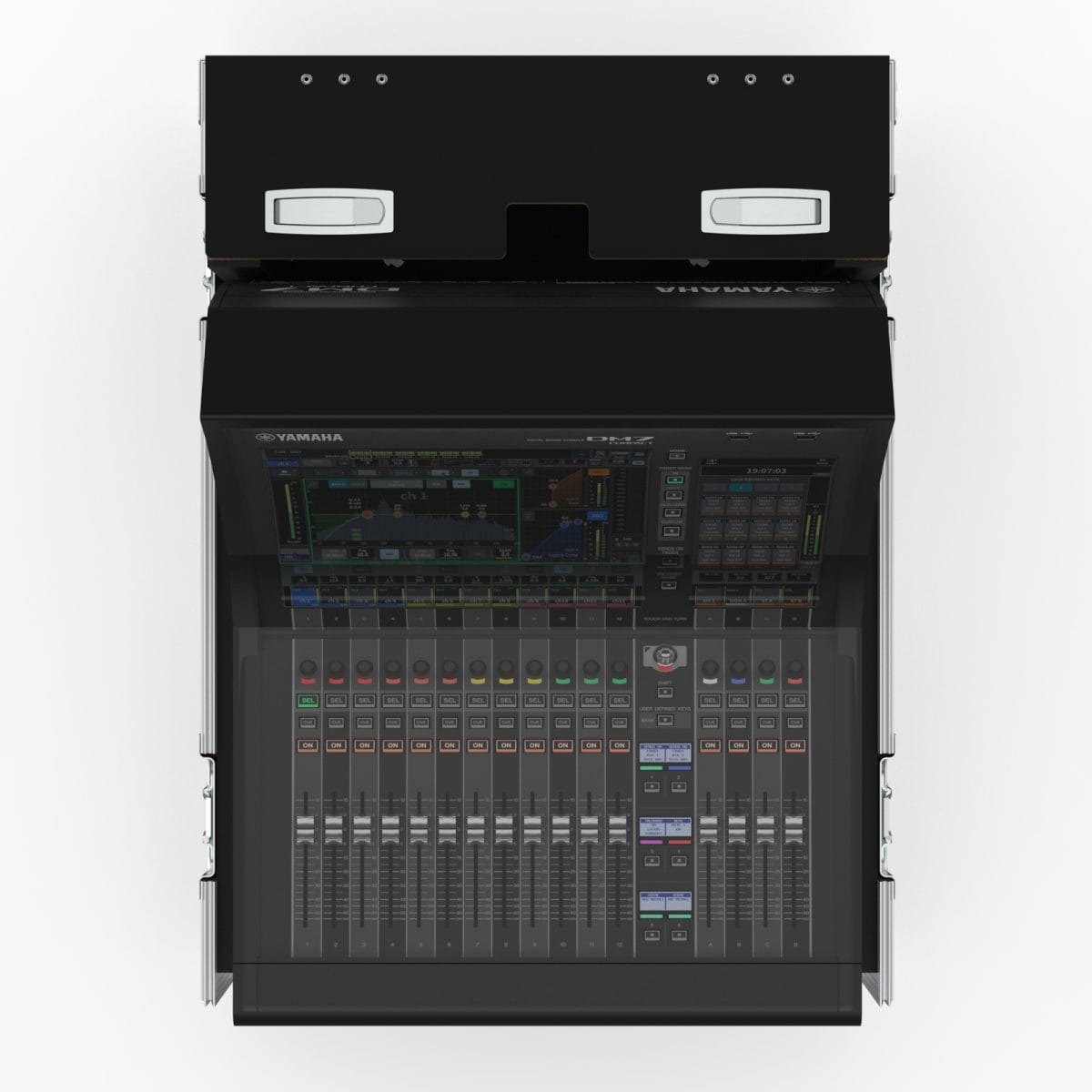 3 Part Mixer Case For Yamaha Dm7 Compact Mixer, With Castors And Dog Box, 2U Rack