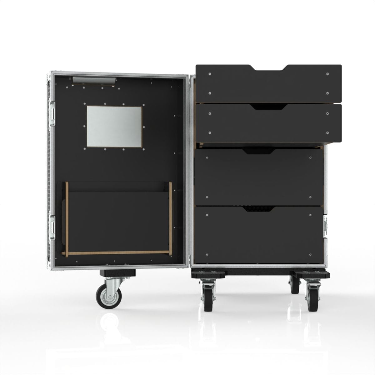 16Ru Drawer Case With Pockets In Front Hinged Lid, 2 Drawers 3Ru Sized, 2 Drawers 5Ru Sized