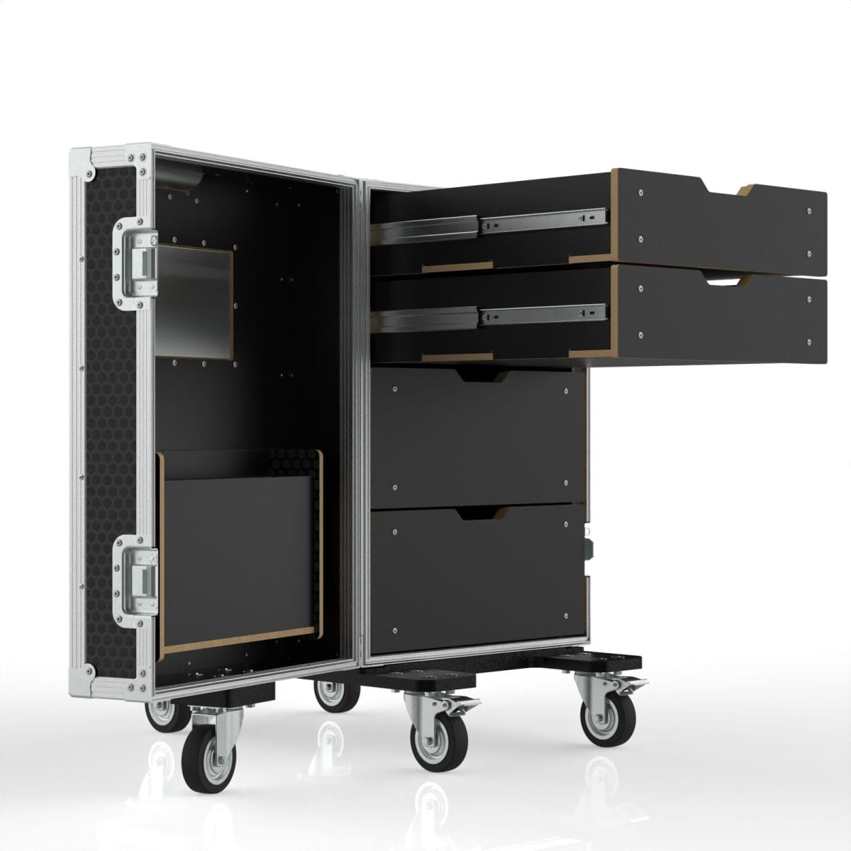 16Ru Drawer Case With Pockets In Front Hinged Lid, 2 Drawers 3Ru Sized, 2 Drawers 5Ru Sized