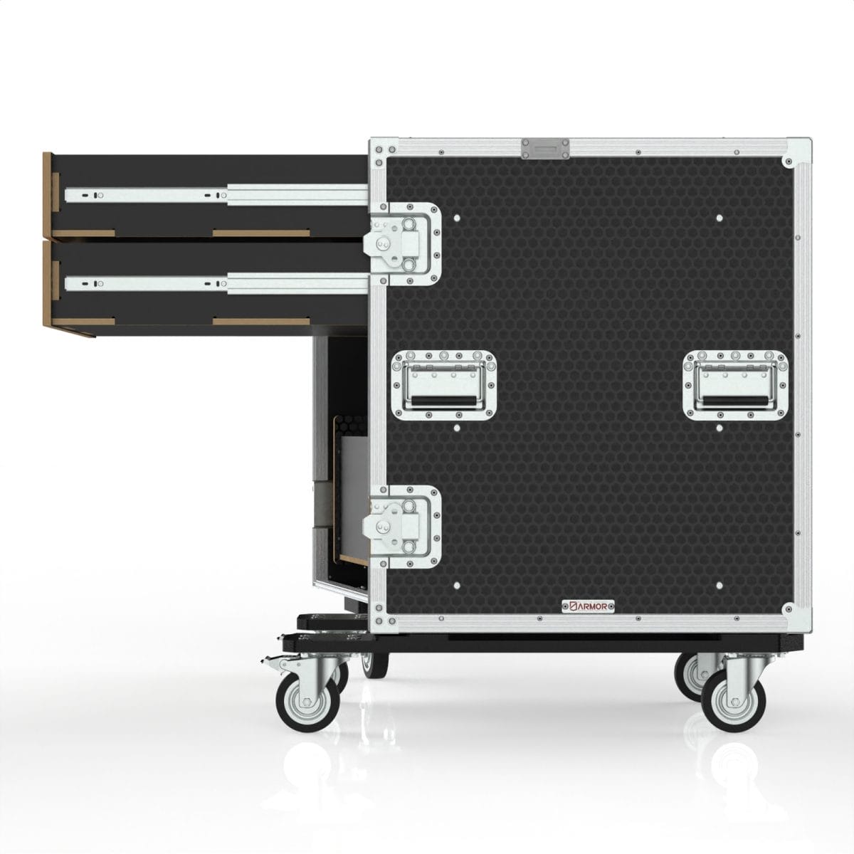 16Ru Drawer Case With Pockets In Front Hinged Lid, 2 Drawers 3Ru Sized, 2 Drawers 5Ru Sized
